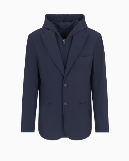 Armani Blazer de nailon elástico efecto canneté con pechera y capucha