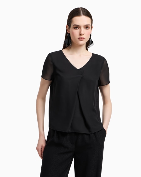 Armani Blusa Con Cuello De Pico De Georgette Técnico