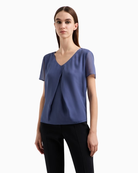 Armani Blusa Con Cuello De Pico De Georgette Técnico