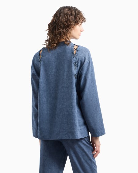 Armani Blusa Con Cuello De Tira Y Detalle De Cordones En Mezcla De Lino Jaspeado
