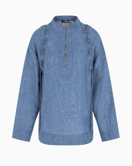 Armani Blusa con cuello de tira y detalle de cordones en mezcla de lino jaspeado