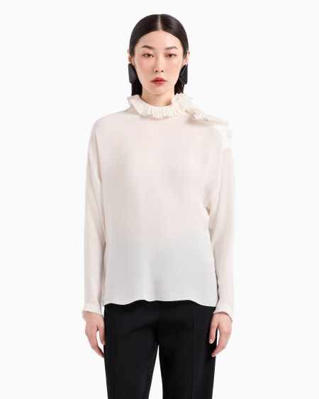 Armani Blusa Con Plisado En Cuello Y Hombro En Georgette Doble De Seda Icon