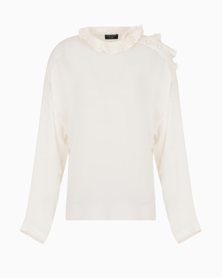 Armani Blusa con plisado en cuello y hombro en georgette doble de seda Icon