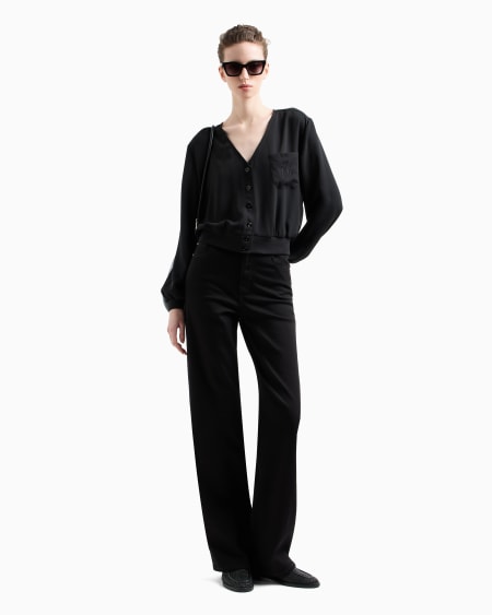 Armani Blusa De Crepé Fluido Con Cuello De Pico Y Bolsillo