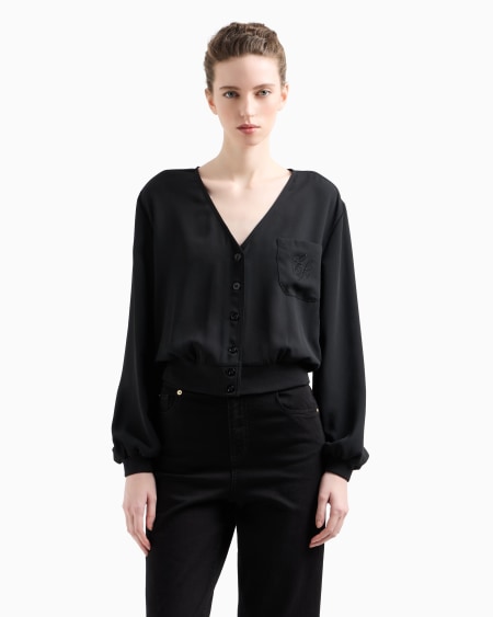 Armani Blusa De Crepé Fluido Con Cuello De Pico Y Bolsillo