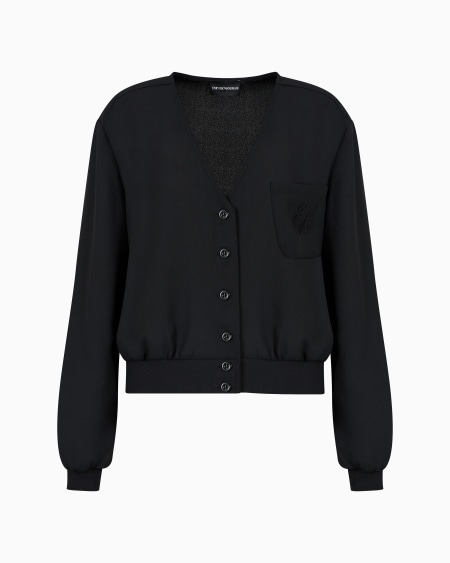 Armani Blusa de crepé fluido con cuello de pico y bolsillo