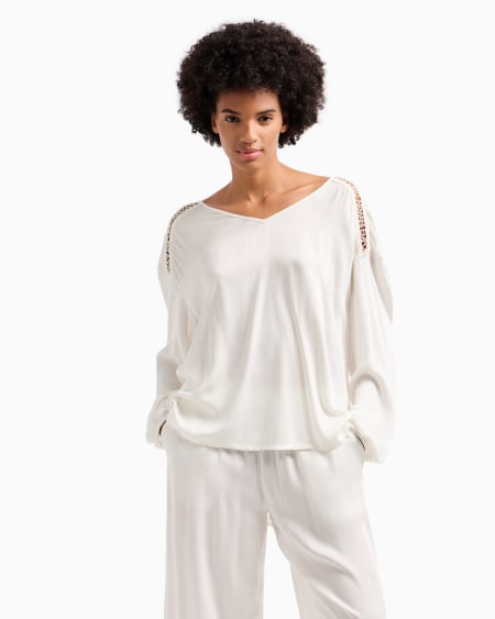 Armani Blusa Playera De Viscosa Con Detalles De Encaje Con Logotipo