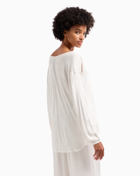 Armani Blusa Playera De Viscosa Con Detalles De Encaje Con Logotipo