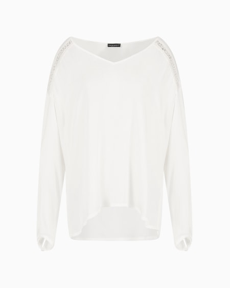 Armani Blusa playera de viscosa con detalles de encaje con logotipo