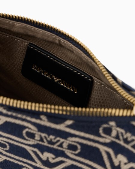 Armani Bolso Baguette En Lona De Tejido Jacquard Con Monograma Por Toda La Superficie