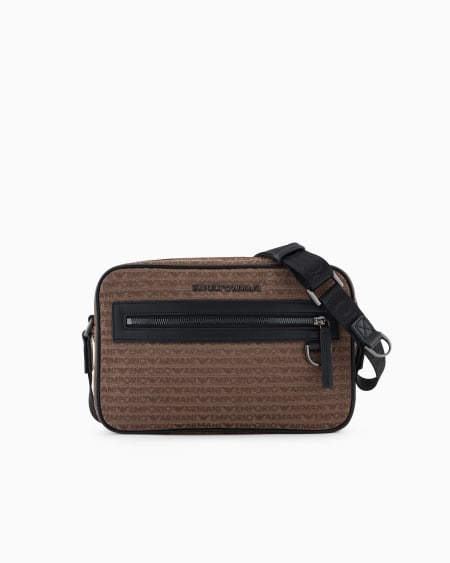 Armani Bolso bandolera de tejido jacquard con inscripción por toda la superficie