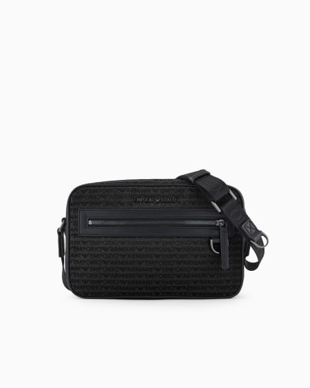 Armani Bolso bandolera de tejido jacquard con inscripción por toda la superficie