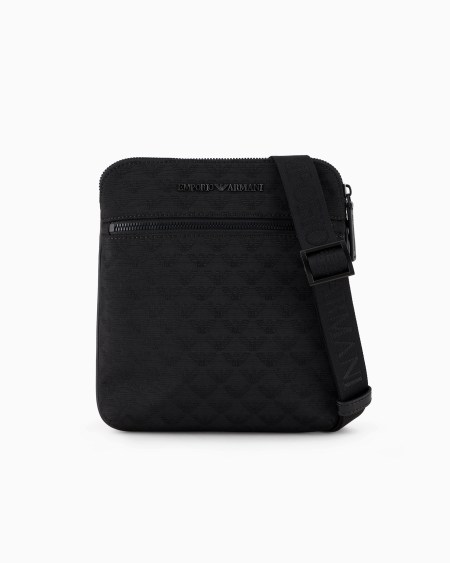 Armani Bolso bandolera plano de nailon con motivo integral de águila en tejido jacquard