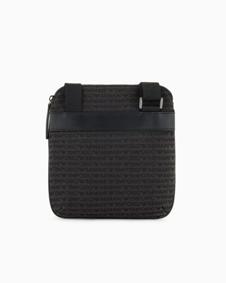 Armani Bolso Bandolera Plano En Tejido Jacquard Con Inscripción Integral