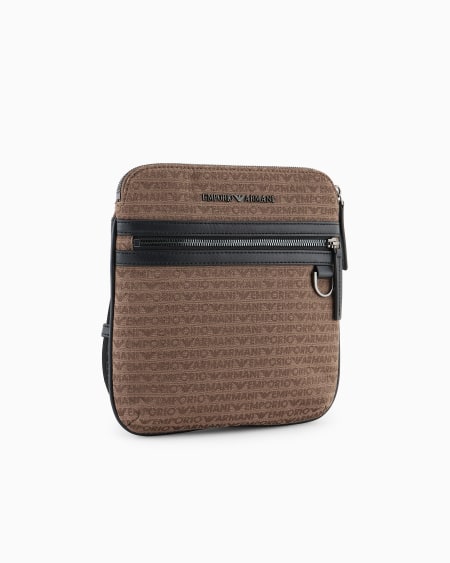 Armani Bolso Bandolera Plano En Tejido Jacquard Con Inscripción Integral