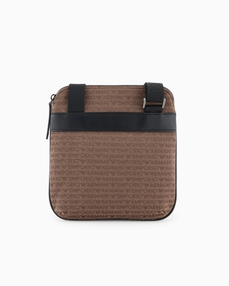 Armani Bolso Bandolera Plano En Tejido Jacquard Con Inscripción Integral