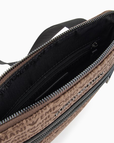 Armani Bolso Bandolera Plano En Tejido Jacquard Con Inscripción Integral