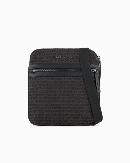 Armani Bolso bandolera plano en tejido jacquard con inscripción integral
