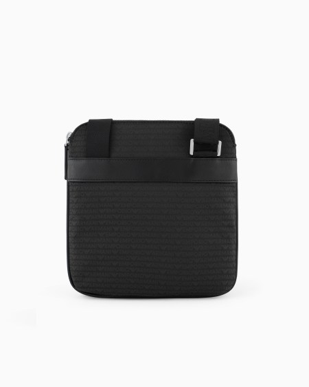 Armani Bolso Bandolera Plano En Tejido Jacquard De Nailon Con Inscripción Integral De Logotipo