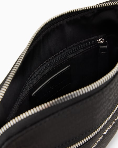 Armani Bolso Bandolera Plano En Tejido Jacquard De Nailon Con Inscripción Integral De Logotipo