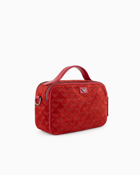 Armani Bolso Baúl De Ante Con Bandolera Y águila Grabada Por Toda La Superficie