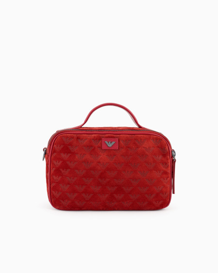 Armani Bolso baúl de ante con bandolera y águila grabada por toda la superficie