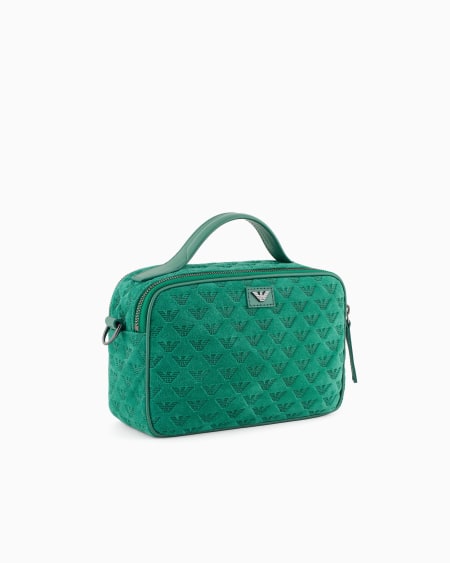 Armani Bolso Baúl De Ante Con Bandolera Y águila Grabada Por Toda La Superficie