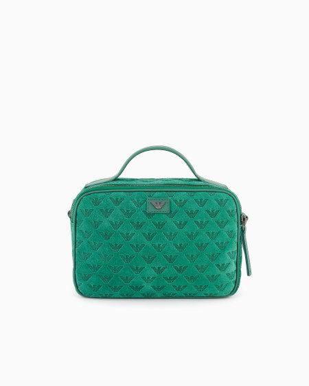 Armani Bolso baúl de ante con bandolera y águila grabada por toda la superficie