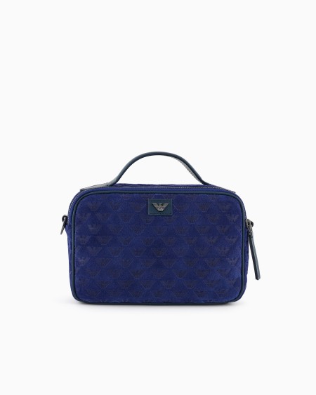 Armani Bolso baúl de ante con bandolera y águila grabada por toda la superficie