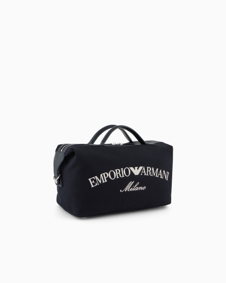 Armani Bolso Baúl De Lona Con Logotipo Bordado Y Bandolera