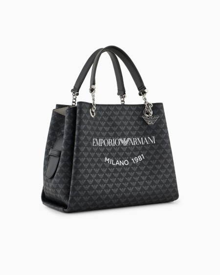 Armani Bolso De Mano Con águila Integral Y Logotipo Milano 1981 Estampado