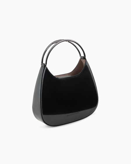 Armani Bolso Hobo Pequeño De Charol Con Asa De Metal Con Logotipo