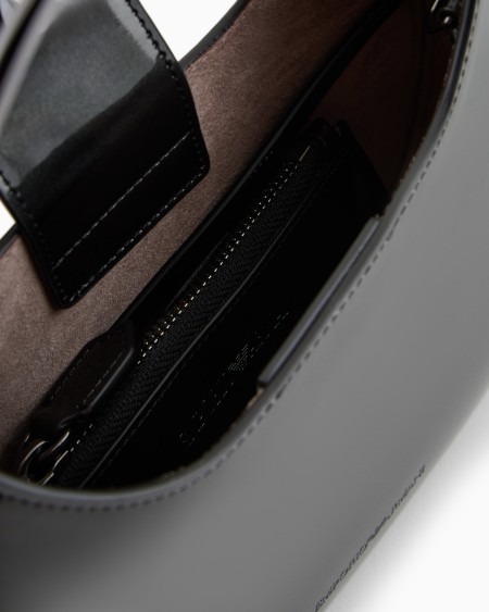 Armani Bolso Hobo Pequeño De Charol Con Asa De Metal Con Logotipo