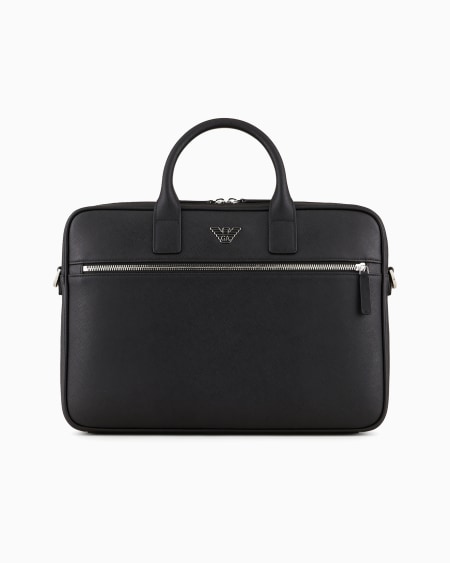 Armani Bolso modelo business de piel saffiano regenerada con placa de águila ASV