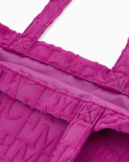 Armani Bolso Shopper De Playa De Tejido Con Logotipo Resaltado Tridimensional