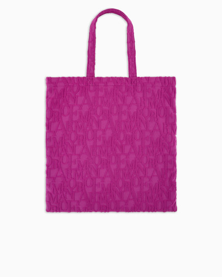 Armani Bolso shopper de playa de tejido con logotipo resaltado tridimensional