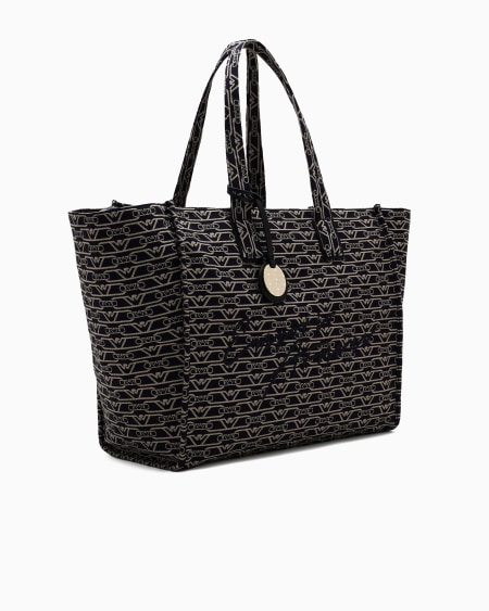 Armani Bolso Shopper Grande En Lona De Tejido Jacquard Con Monograma Integral