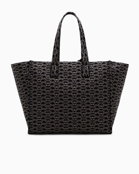 Armani Bolso Shopper Grande En Lona De Tejido Jacquard Con Monograma Integral