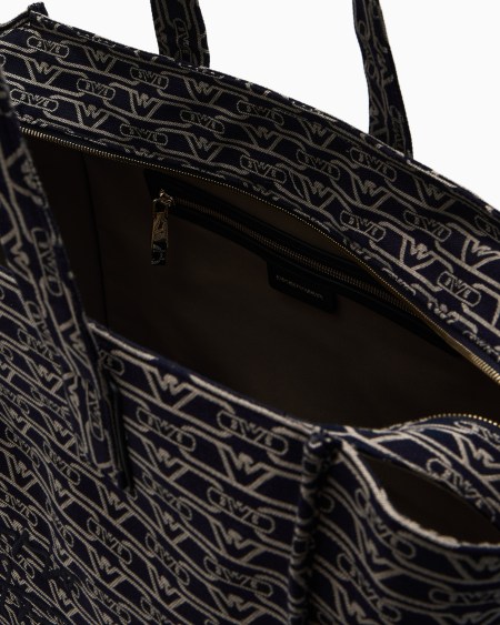 Armani Bolso Shopper Grande En Lona De Tejido Jacquard Con Monograma Integral