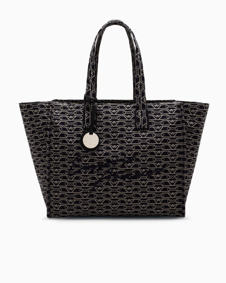 Armani Bolso shopper grande en lona de tejido jacquard con monograma integral