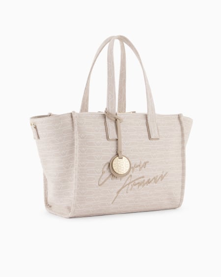 Armani Bolso Shopper Mediano En Lona De Tejido Jacquard Con Monograma Integral