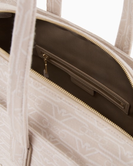 Armani Bolso Shopper Mediano En Lona De Tejido Jacquard Con Monograma Integral