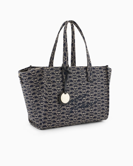 Armani Bolso Shopper Mediano En Lona De Tejido Jacquard Con Monograma Integral