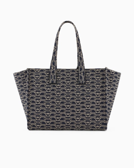 Armani Bolso Shopper Mediano En Lona De Tejido Jacquard Con Monograma Integral