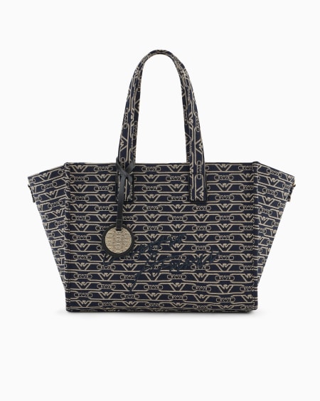 Armani Bolso shopper mediano en lona de tejido jacquard con monograma integral
