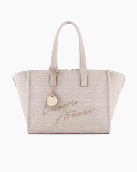 Armani Bolso shopper mediano en lona de tejido jacquard con monograma integral