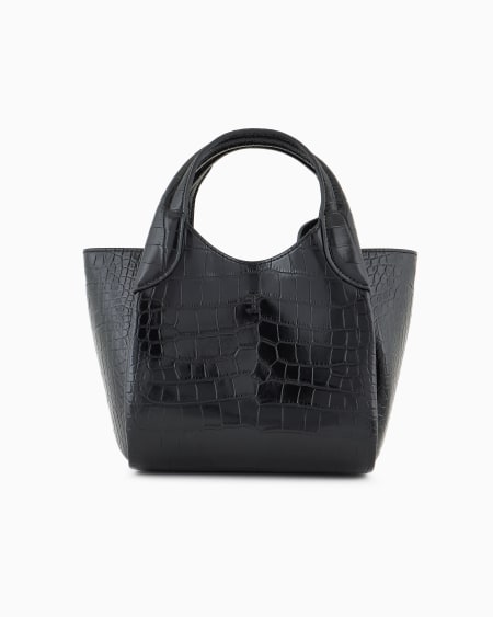 Armani Bolso Shopper Pequeño Con Acabado Estampado De Cocodrilo Y Colgante Con Logotipo