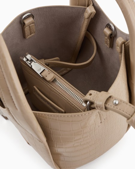 Armani Bolso Shopper Pequeño Con Acabado Estampado De Cocodrilo Y Colgante Con Logotipo