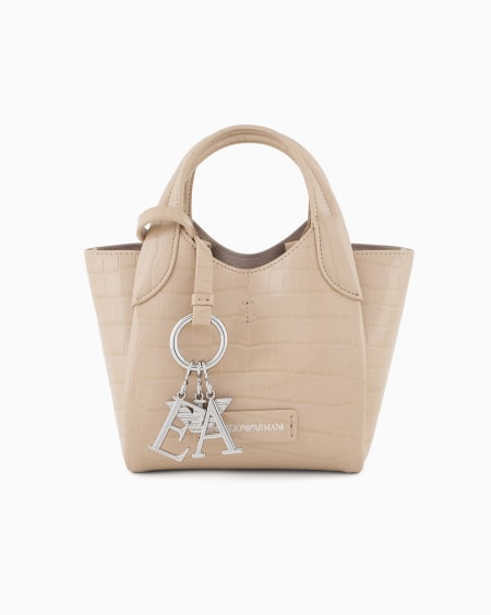 Armani Bolso shopper pequeño con acabado estampado de cocodrilo y colgante con logotipo