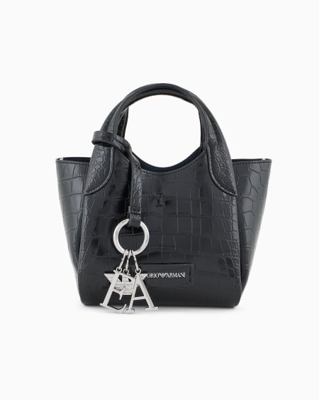 Armani Bolso shopper pequeño con acabado estampado de cocodrilo y colgante con logotipo